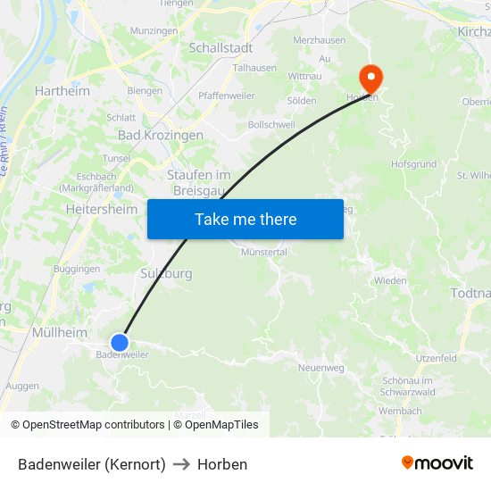 Badenweiler (Kernort) to Horben map