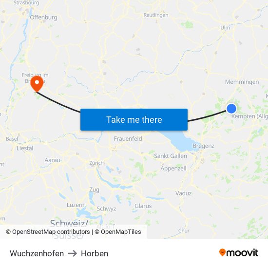 Wuchzenhofen to Horben map