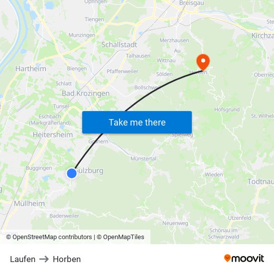 Laufen to Horben map