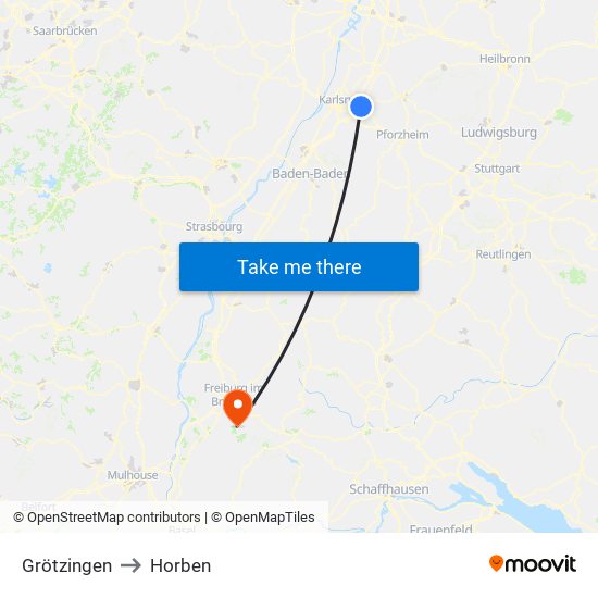 Grötzingen to Horben map