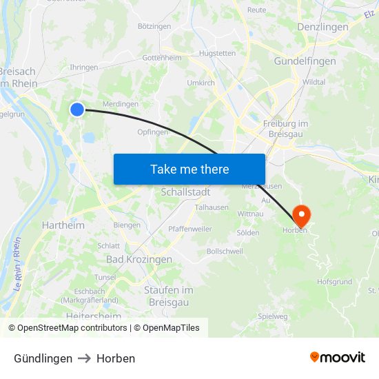 Gündlingen to Horben map