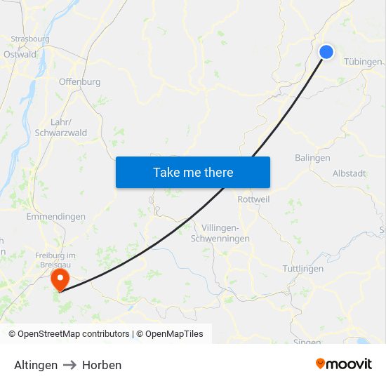 Altingen to Horben map