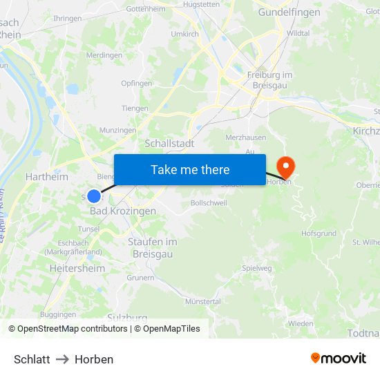 Schlatt to Horben map