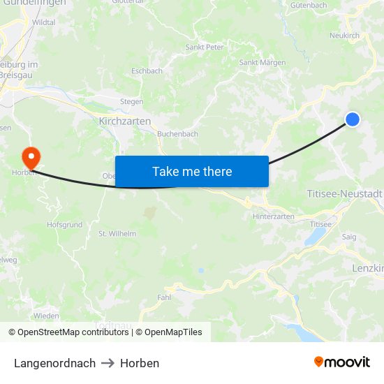 Langenordnach to Horben map