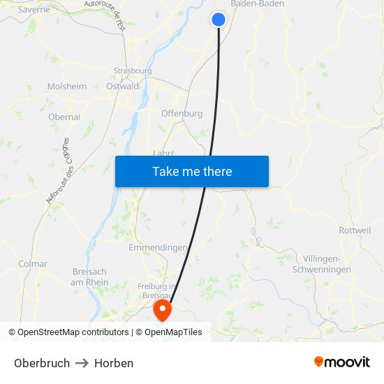 Oberbruch to Horben map