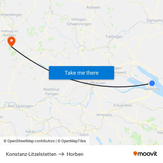 Konstanz-Litzelstetten to Horben map