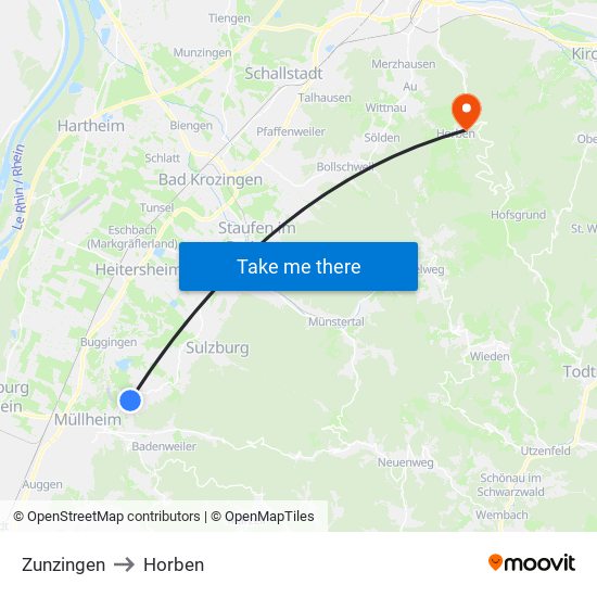 Zunzingen to Horben map