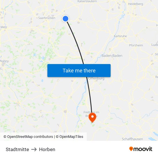 Stadtmitte to Horben map