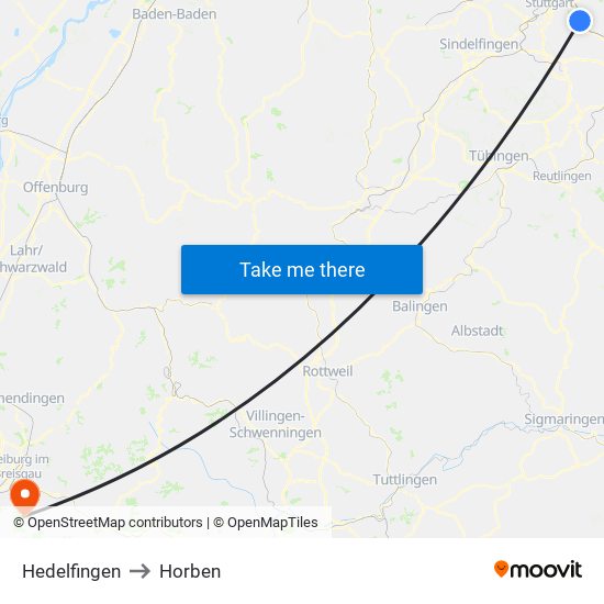 Hedelfingen to Horben map