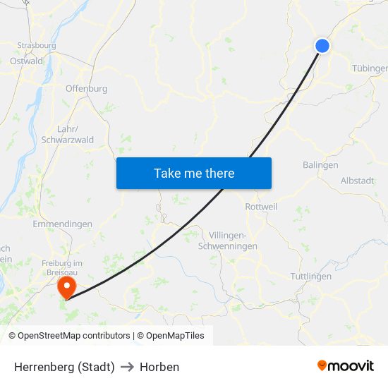 Herrenberg (Stadt) to Horben map