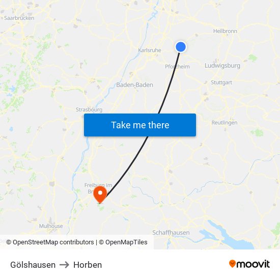 Gölshausen to Horben map