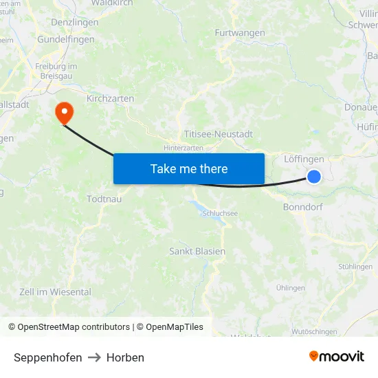 Seppenhofen to Horben map