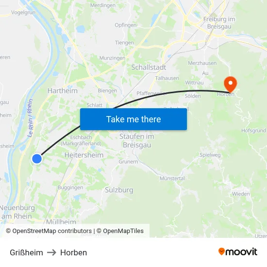 Grißheim to Horben map
