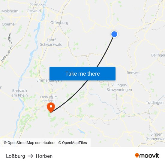 Loßburg to Horben map