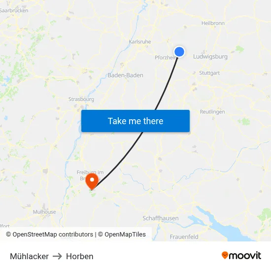 Mühlacker to Horben map