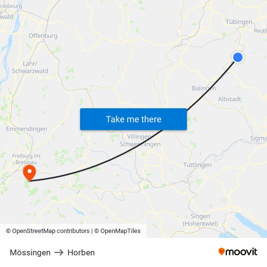 Mössingen to Horben map