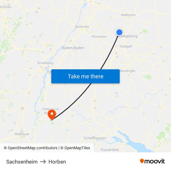 Sachsenheim to Horben map