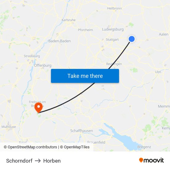 Schorndorf to Horben map