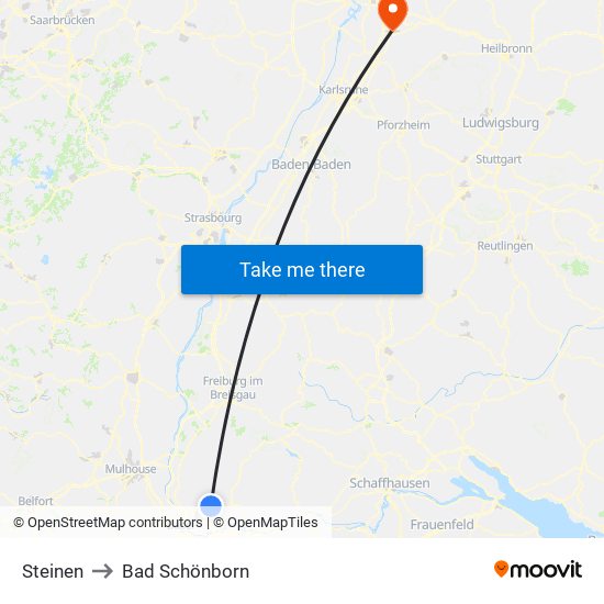 Steinen to Bad Schönborn map