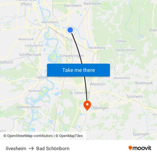 Ilvesheim to Bad Schönborn map