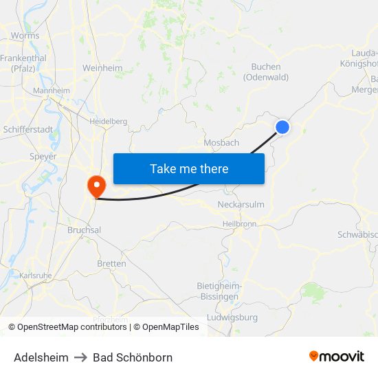 Adelsheim to Bad Schönborn map