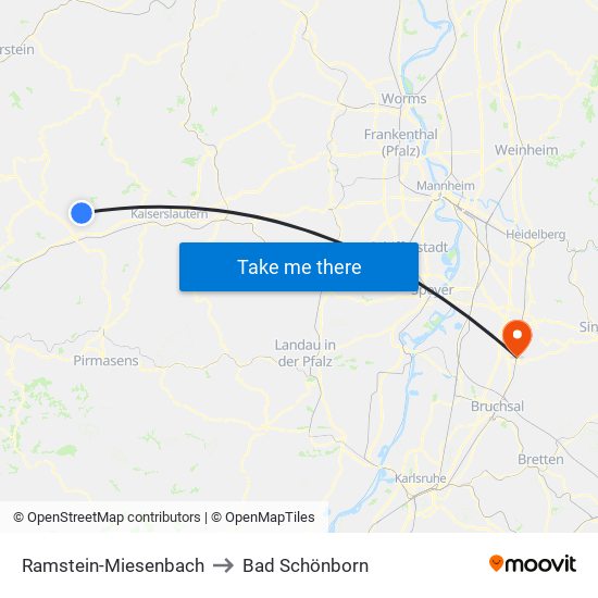 Ramstein-Miesenbach to Bad Schönborn map