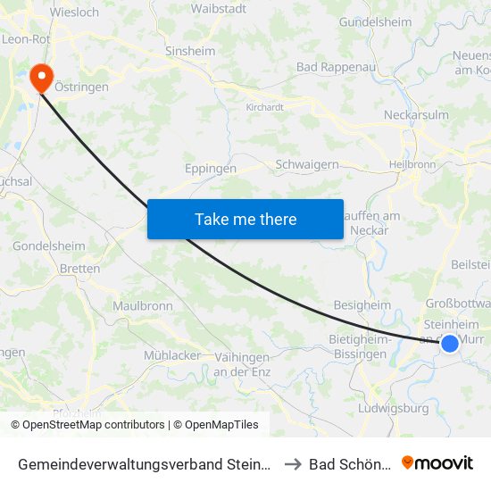 Gemeindeverwaltungsverband Steinheim-Murr to Bad Schönborn map