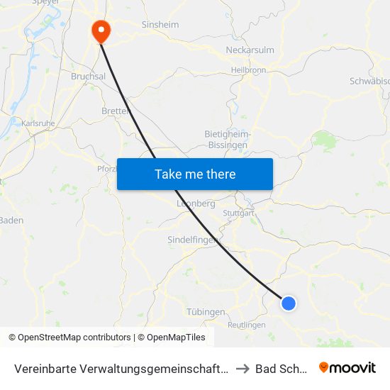 Vereinbarte Verwaltungsgemeinschaft Der Stadt Neuffen to Bad Schönborn map