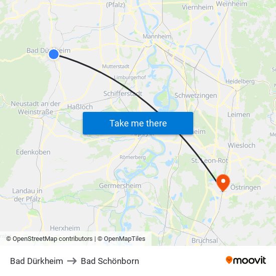 Bad Dürkheim to Bad Schönborn map