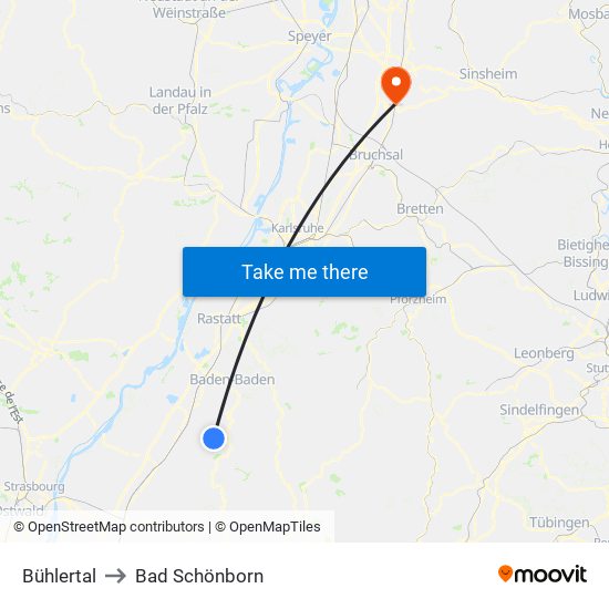 Bühlertal to Bad Schönborn map
