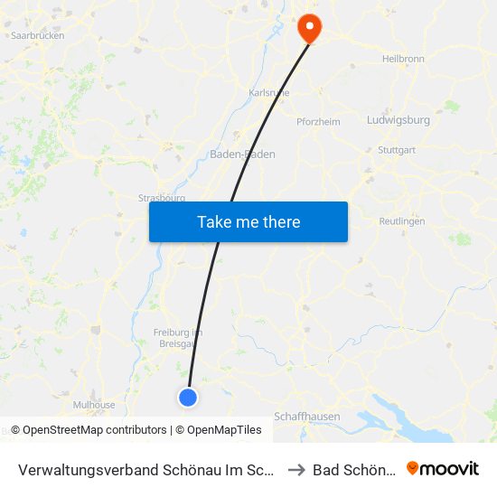 Verwaltungsverband Schönau Im Schwarzwald to Bad Schönborn map