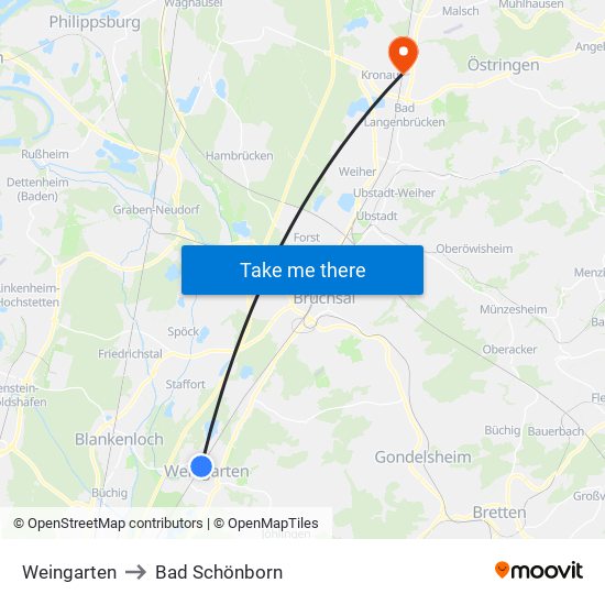 Weingarten to Bad Schönborn map
