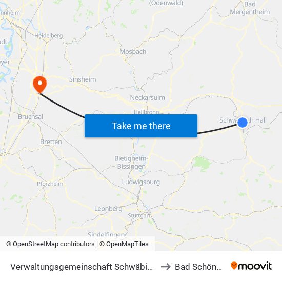 Verwaltungsgemeinschaft Schwäbisch Hall to Bad Schönborn map