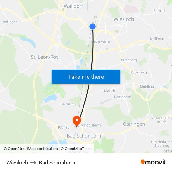 Wiesloch to Bad Schönborn map