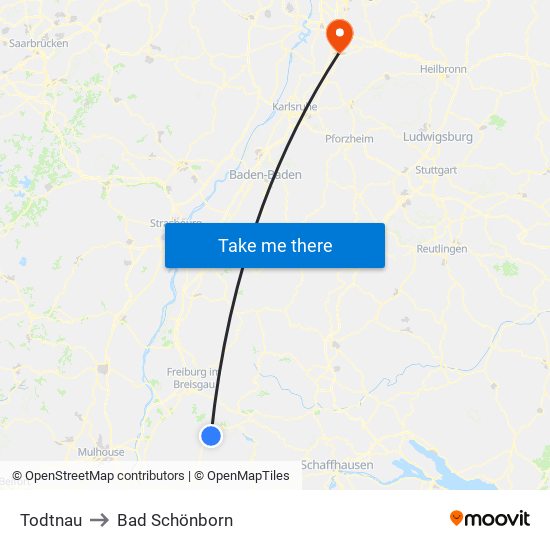 Todtnau to Bad Schönborn map