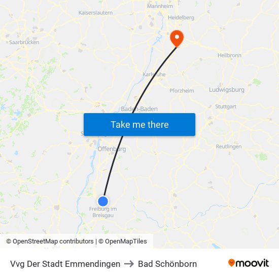 Vvg Der Stadt Emmendingen to Bad Schönborn map