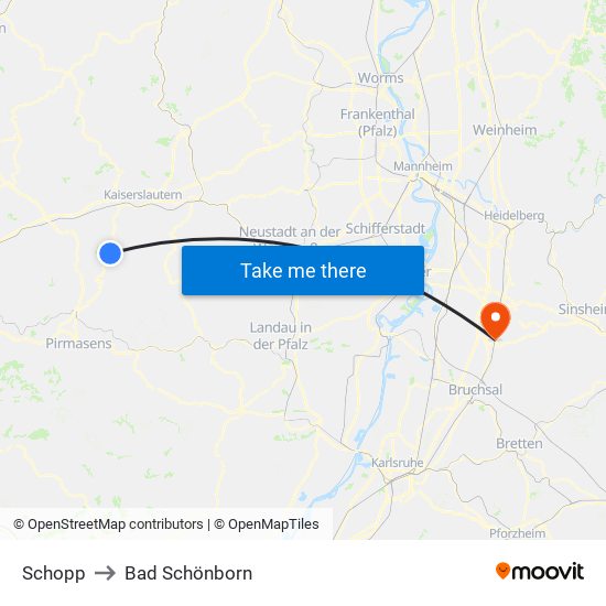 Schopp to Bad Schönborn map