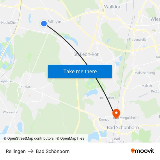 Reilingen to Bad Schönborn map