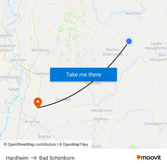 Hardheim to Bad Schönborn map