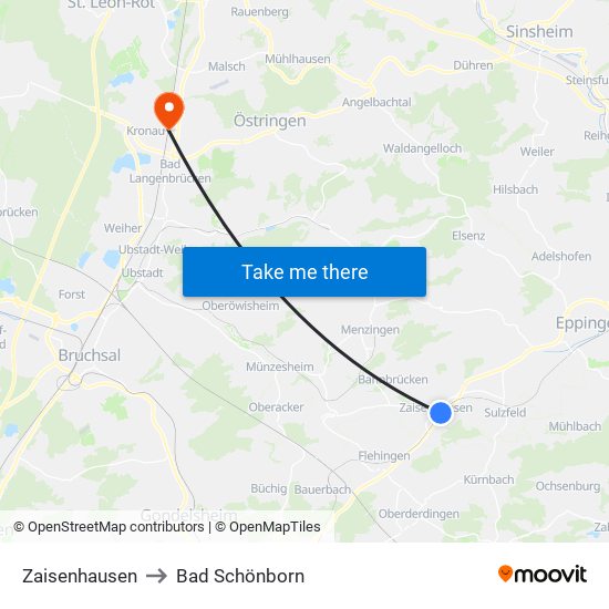 Zaisenhausen to Bad Schönborn map