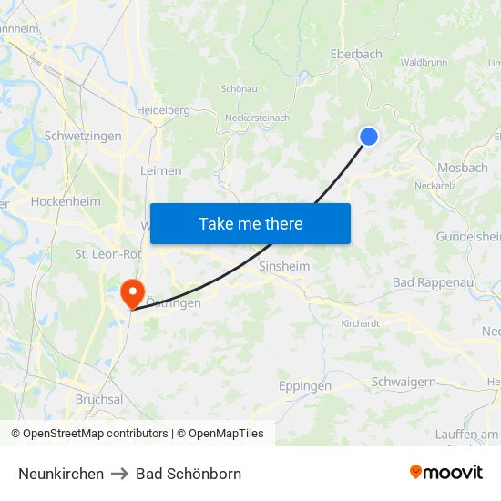 Neunkirchen to Bad Schönborn map