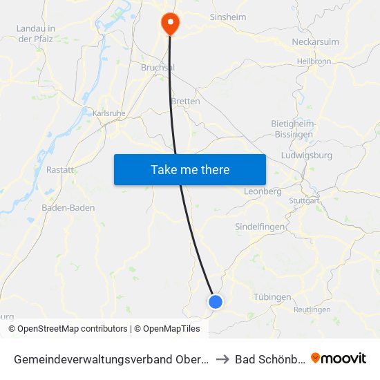 Gemeindeverwaltungsverband Oberes Gäu to Bad Schönborn map