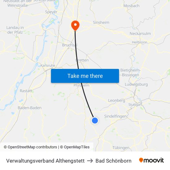 Verwaltungsverband Althengstett to Bad Schönborn map