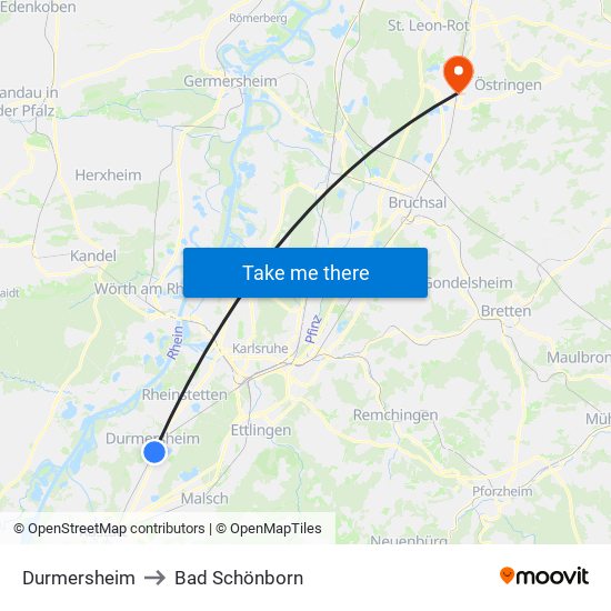 Durmersheim to Bad Schönborn map