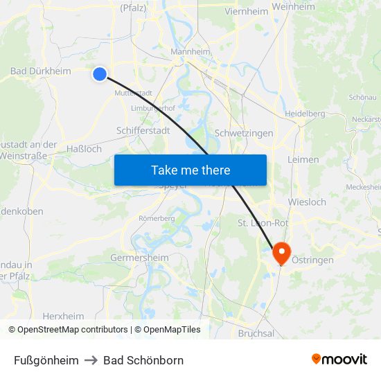 Fußgönheim to Bad Schönborn map