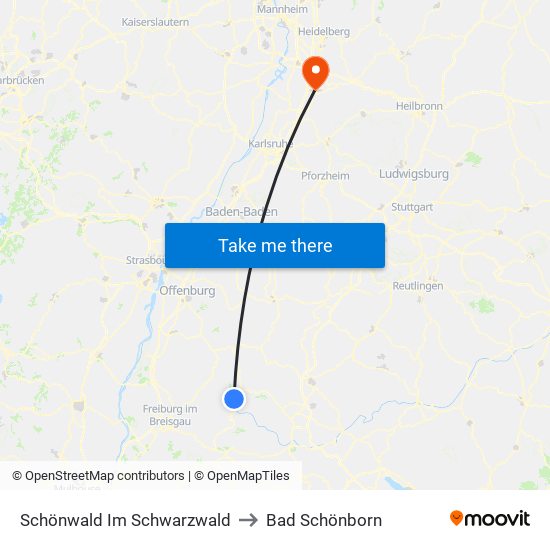 Schönwald Im Schwarzwald to Bad Schönborn map