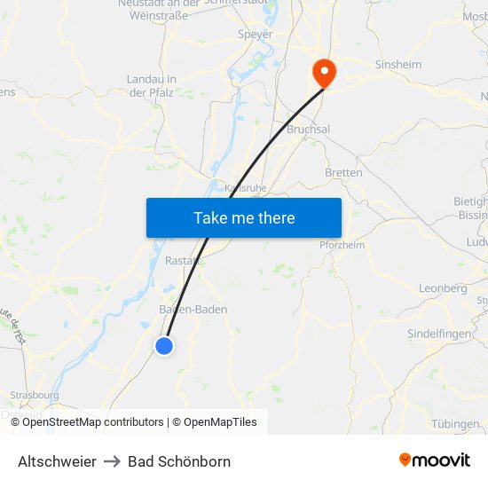 Altschweier to Bad Schönborn map