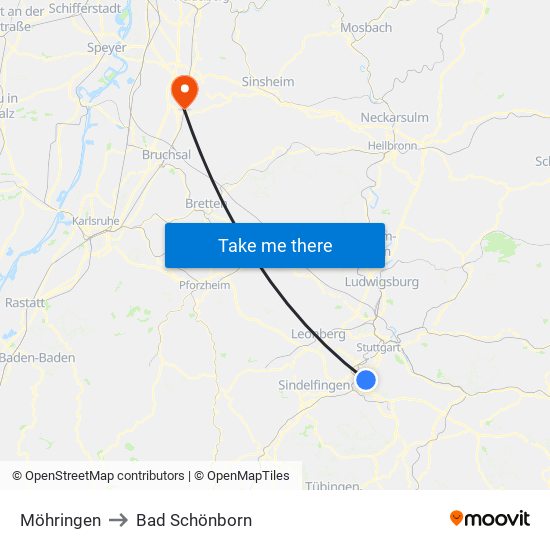 Möhringen to Bad Schönborn map