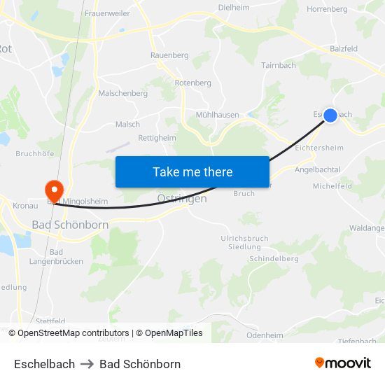 Eschelbach to Bad Schönborn map