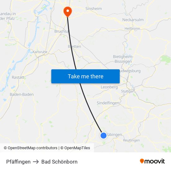 Pfäffingen to Bad Schönborn map